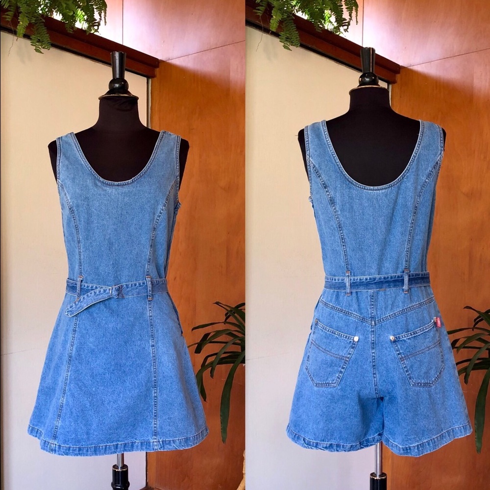 Vintage 90s denim romper skort mini dress - Picture 1 of 8